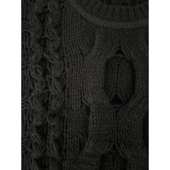 DUFFY Chunky Wool Cashmere Sweater Women M Black Cable Knit Fisherman Comfy Cozy - Picture 7 of 10